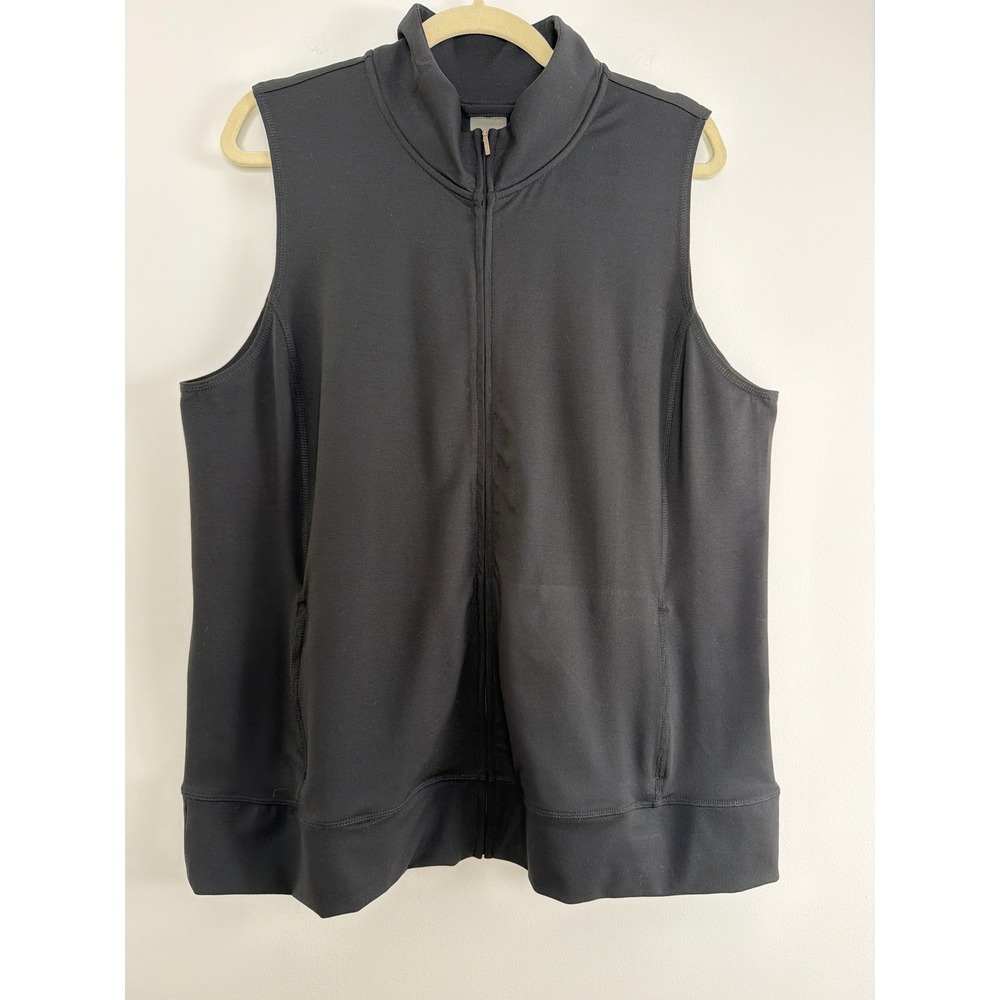 J Jill Pure Jill Fit Vest Women XL Black Full Zip Mock Neck Activewear Pockets